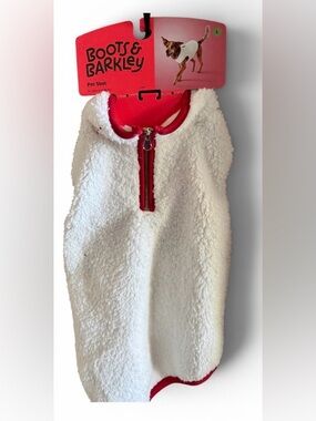 Boots & Barkley White Sherpa Vest with Red Trim and Zipper